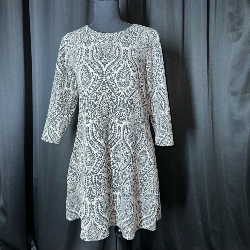 London Style Collection Petites Sz 8P Pullover Dress 3/4 Sleeve Fit & Flare EUC